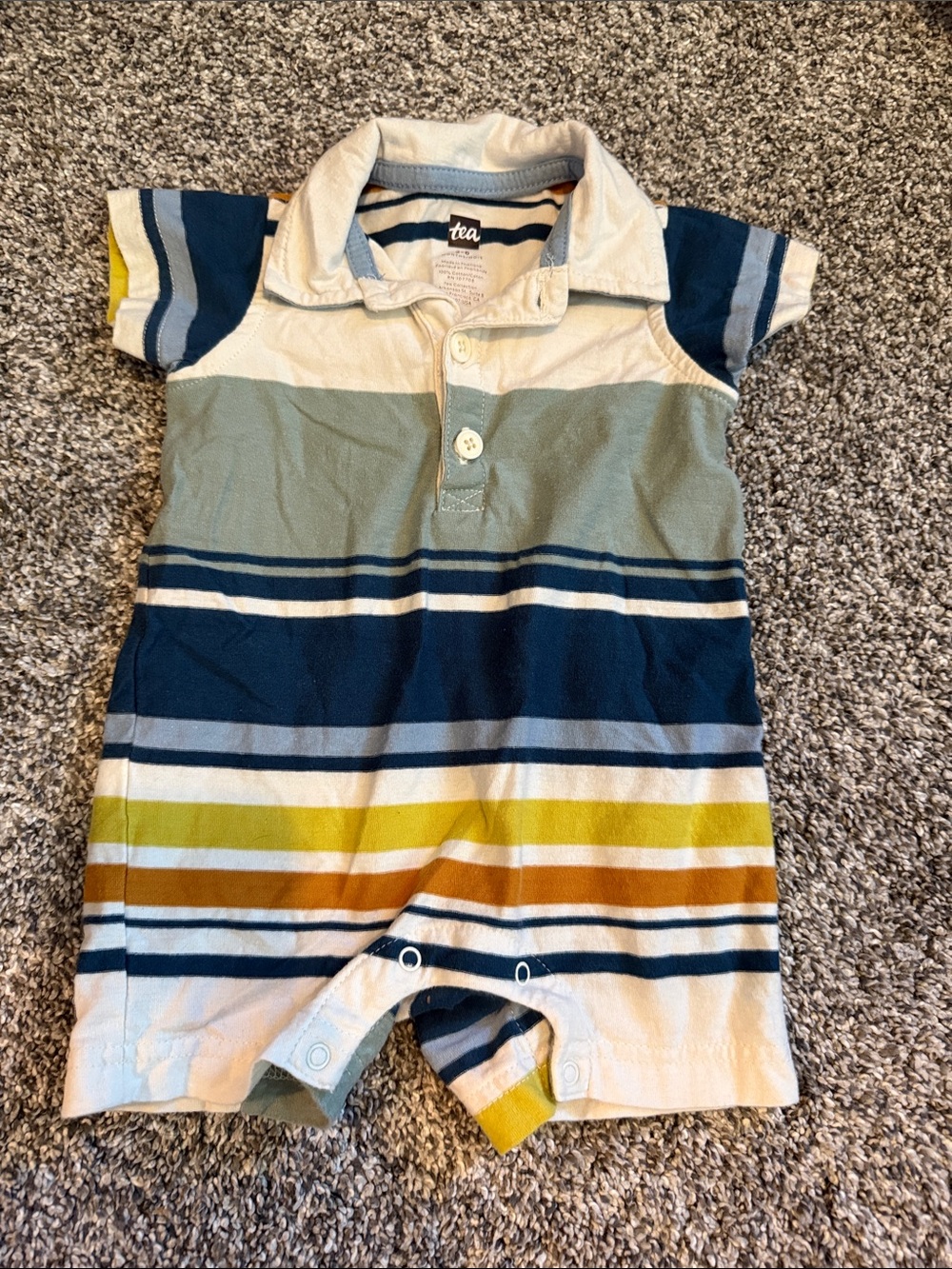 Tea Collection Infant Boys Polo Romper Striped One Piece 3-6M 100% Cotton